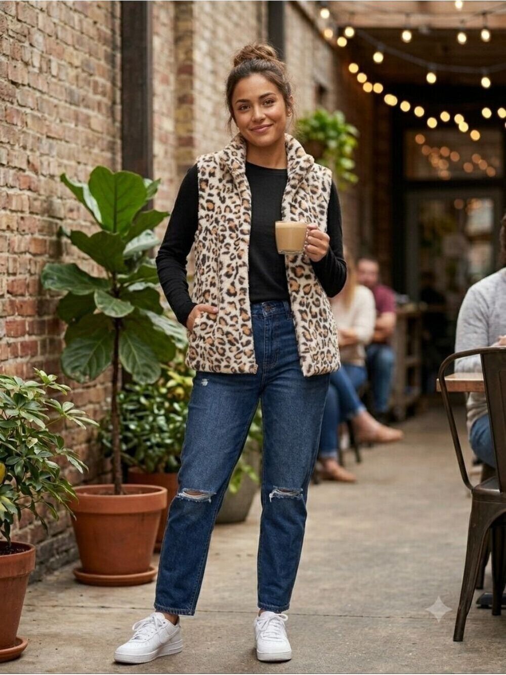 NEW Katydid faux fur leopard print full Zip vest Size Large Fun